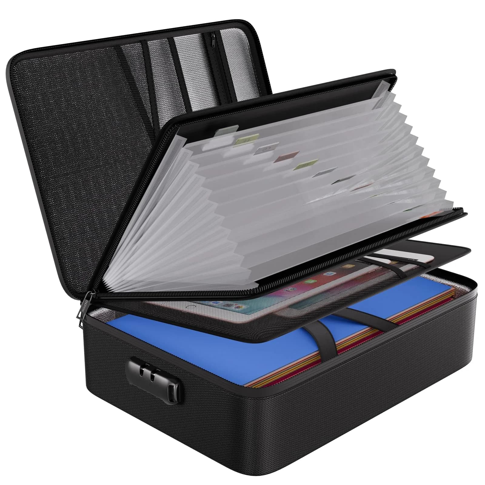 ENGPOW Fireproof Document Organizer Bag with Lock & Accordion File Folder, 39.4cm (15.5") x 28.4cm (11.2") x 10.9cm (4.3") | UL94-V0 Certified — Black