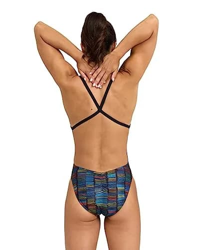 ARENA Performance Slow Motion Women's Swimsuit X Cross Back MaxLife Training Suit, Black/Turquoise Multi, US Size 32 | Chlorine-Resistant & UPF 50+ thumbnail 2