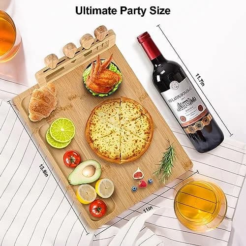 Lexda Bamboo Cheese Board and Knife Set | Large Charcuterie Platter with 4 Knives (13.8" x 11") thumbnail 2