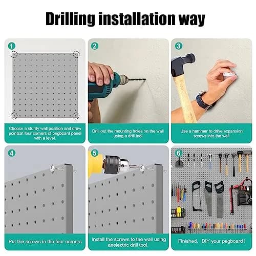 Hogurity Metal Pegboard Panels 25cm x 25cm (12"x12") | 4-Pack Heavy Duty Wall Organizer for Garage, Home, Office thumbnail 4