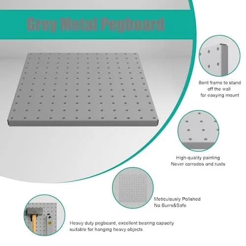 Hogurity Metal Pegboard Panels 25cm x 25cm (12"x12") | 4-Pack Heavy Duty Wall Organizer for Garage, Home, Office thumbnail 6