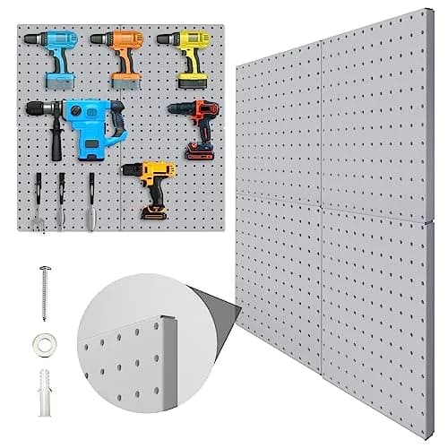 Hogurity Metal Pegboard Panels 25cm x 25cm (12"x12") | 4-Pack Heavy Duty Wall Organizer for Garage, Home, Office thumbnail 1
