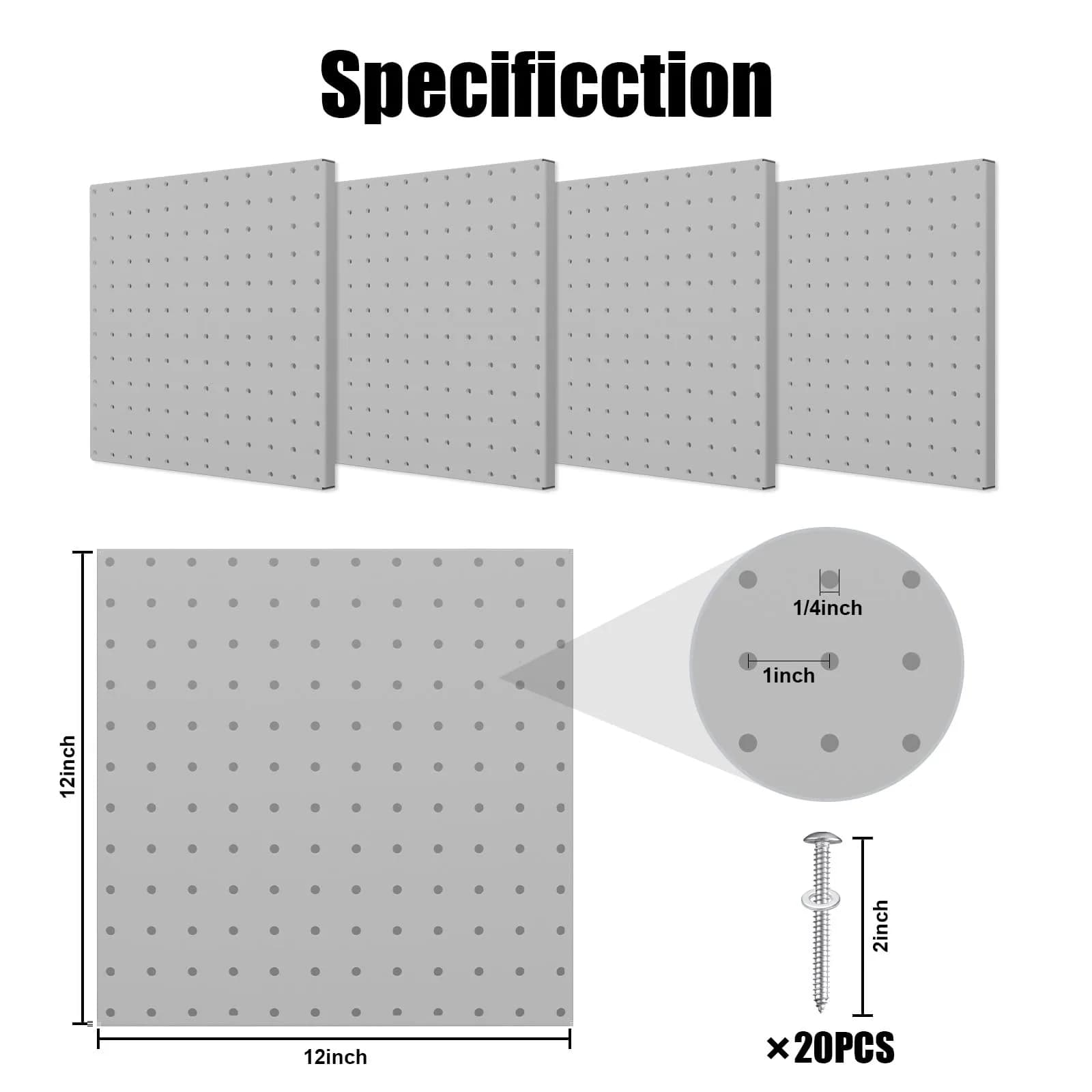 Hogurity Metal Pegboard Panels 25cm x 25cm (12"x12") | 4-Pack Heavy Duty Wall Organizer for Garage, Home, Office - view 2