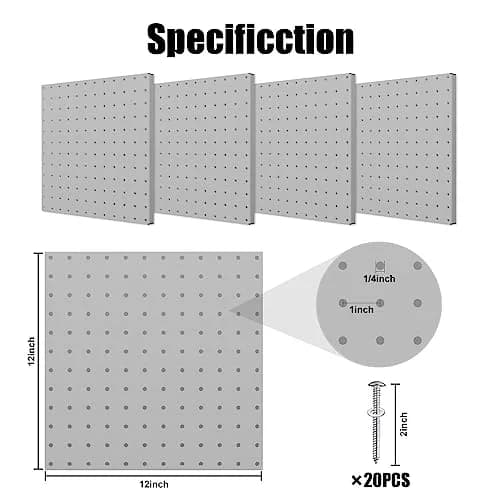 Hogurity Metal Pegboard Panels 25cm x 25cm (12"x12") | 4-Pack Heavy Duty Wall Organizer for Garage, Home, Office thumbnail 2