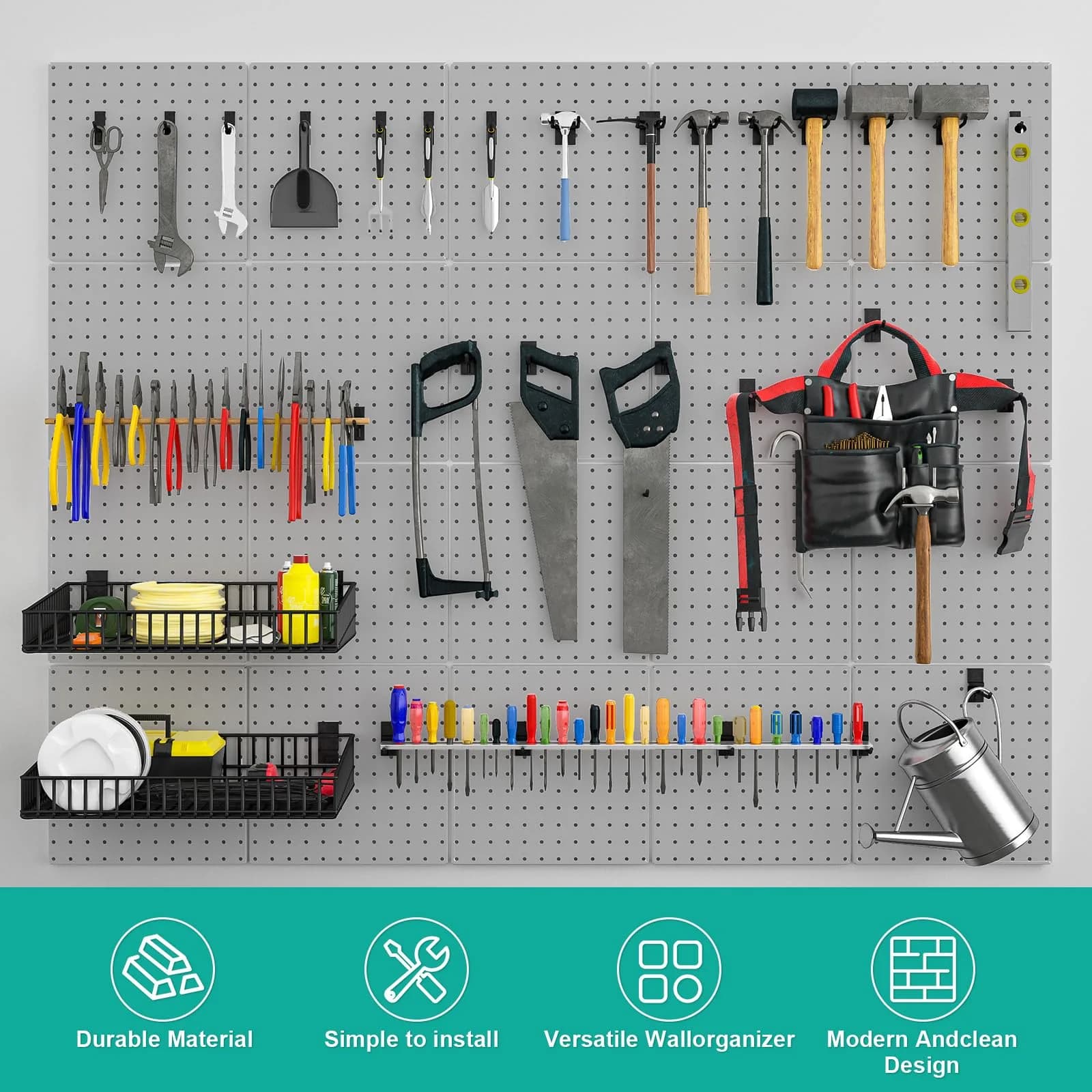 Hogurity Metal Pegboard Panels 25cm x 25cm (12"x12") | 4-Pack Heavy Duty Wall Organizer for Garage, Home, Office - view 3