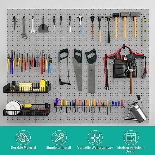 Hogurity Metal Pegboard Panels 25cm x 25cm (12"x12") | 4-Pack Heavy Duty Wall Organizer for Garage, Home, Office thumbnail 3