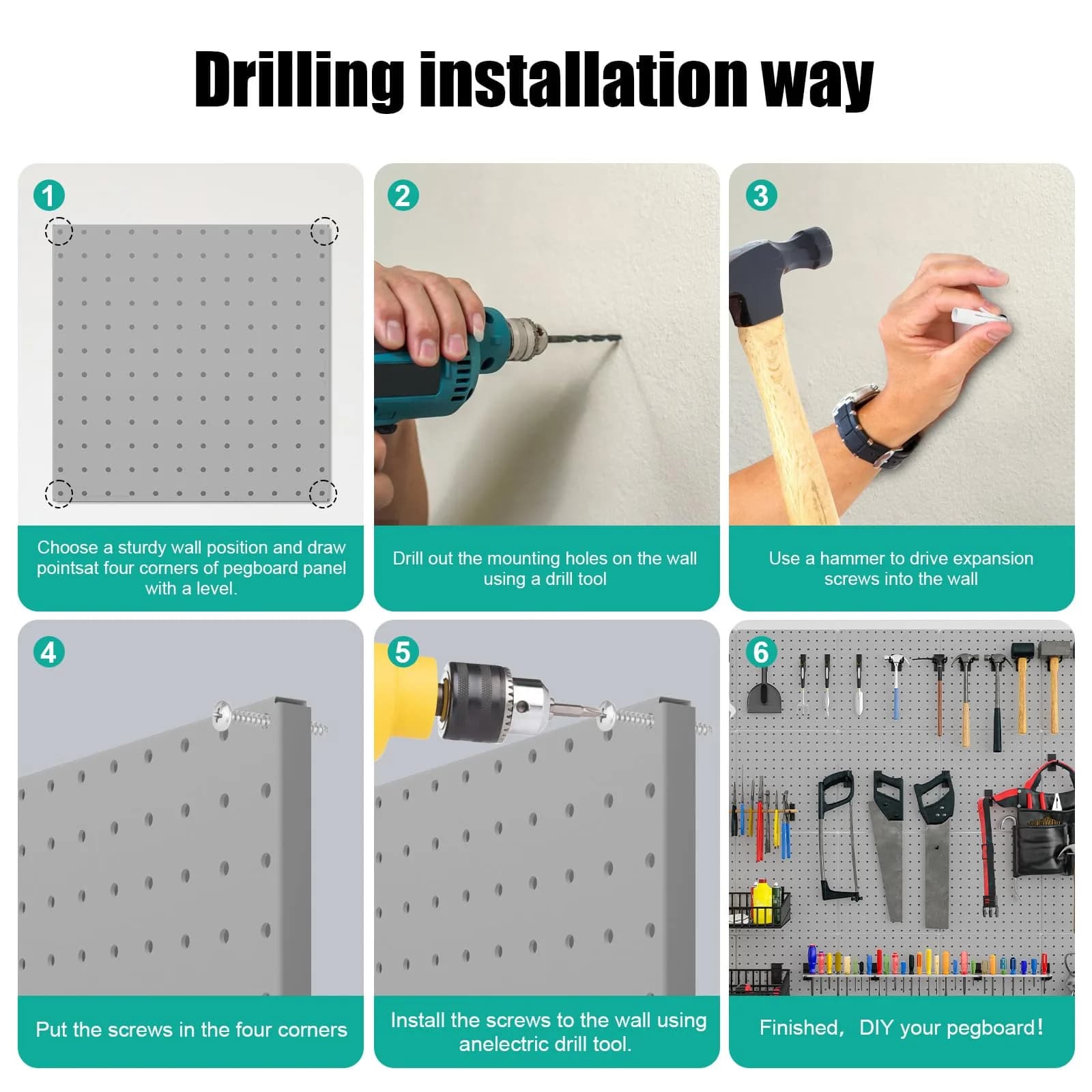 Hogurity Metal Pegboard Panels 25cm x 25cm (12"x12") | 4-Pack Heavy Duty Wall Organizer for Garage, Home, Office - view 4