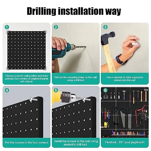 Hogurity Black Metal Pegboard Panels 12x12 Inch (30.5x30.5 cm) - 4 Pack | Heavy Duty Wall Organizer for Garage, Home, Office thumbnail 4