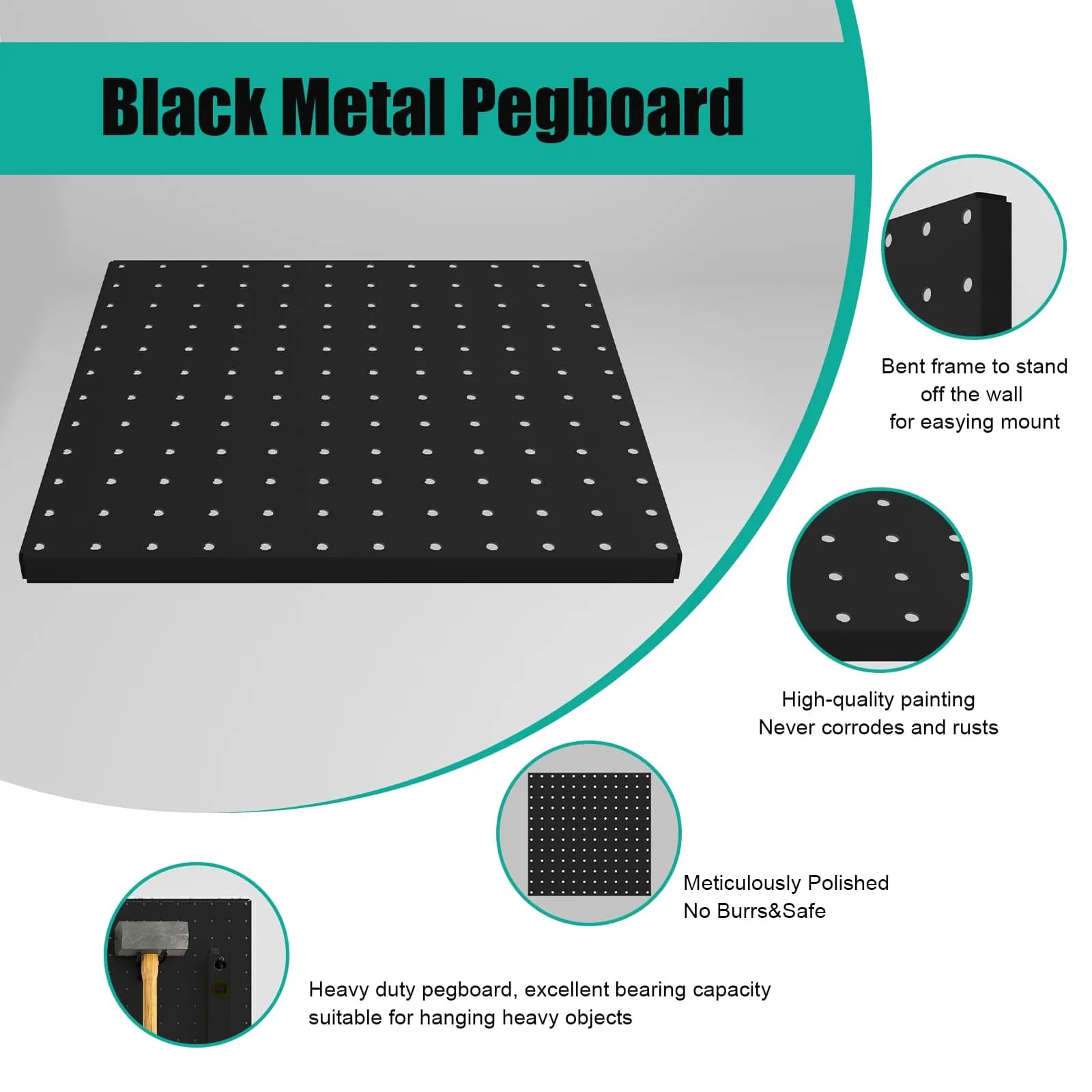 Hogurity Black Metal Pegboard Panels 12x12 Inch (30.5x30.5 cm) - 4 Pack | Heavy Duty Wall Organizer for Garage, Home, Office - view 5