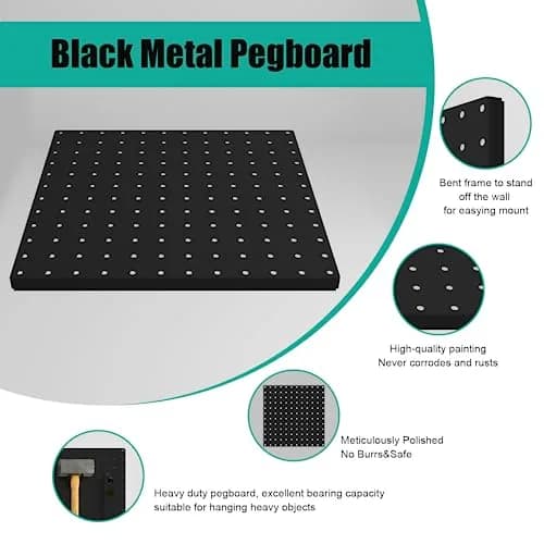 Hogurity Black Metal Pegboard Panels 12x12 Inch (30.5x30.5 cm) - 4 Pack | Heavy Duty Wall Organizer for Garage, Home, Office thumbnail 5