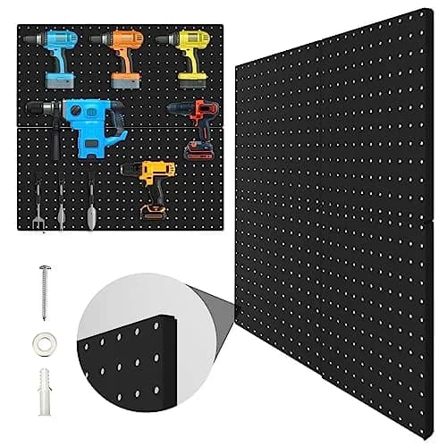 Hogurity Black Metal Pegboard Panels 12x12 Inch (30.5x30.5 cm) - 4 Pack | Heavy Duty Wall Organizer for Garage, Home, Office thumbnail 1