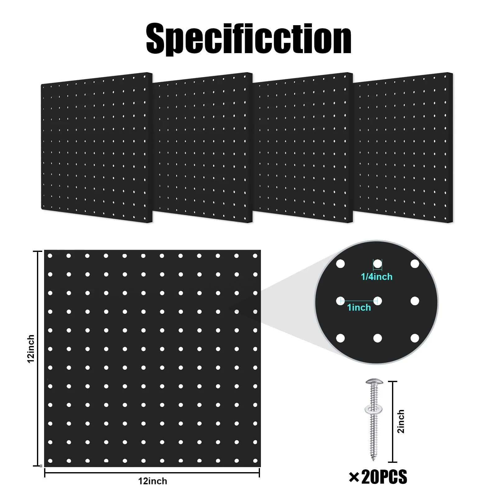 Hogurity Black Metal Pegboard Panels 12x12 Inch (30.5x30.5 cm) - 4 Pack | Heavy Duty Wall Organizer for Garage, Home, Office - view 2