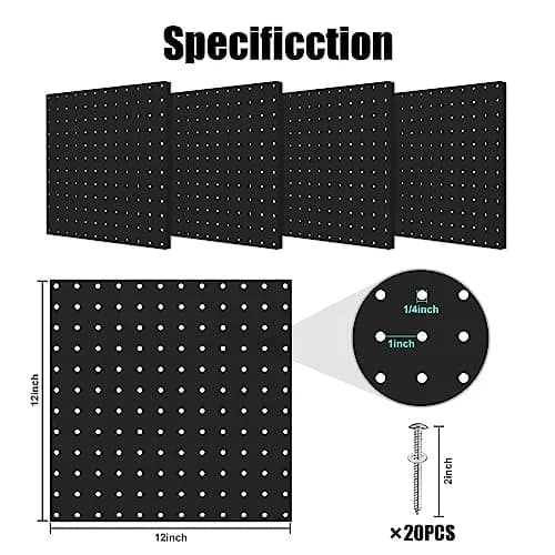 Hogurity Black Metal Pegboard Panels 12x12 Inch (30.5x30.5 cm) - 4 Pack | Heavy Duty Wall Organizer for Garage, Home, Office thumbnail 2