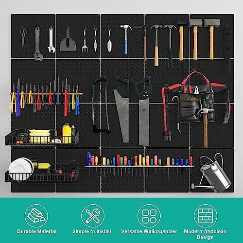 Hogurity Black Metal Pegboard Panels 12x12 Inch (30.5x30.5 cm) - 4 Pack | Heavy Duty Wall Organizer for Garage, Home, Office thumbnail 3