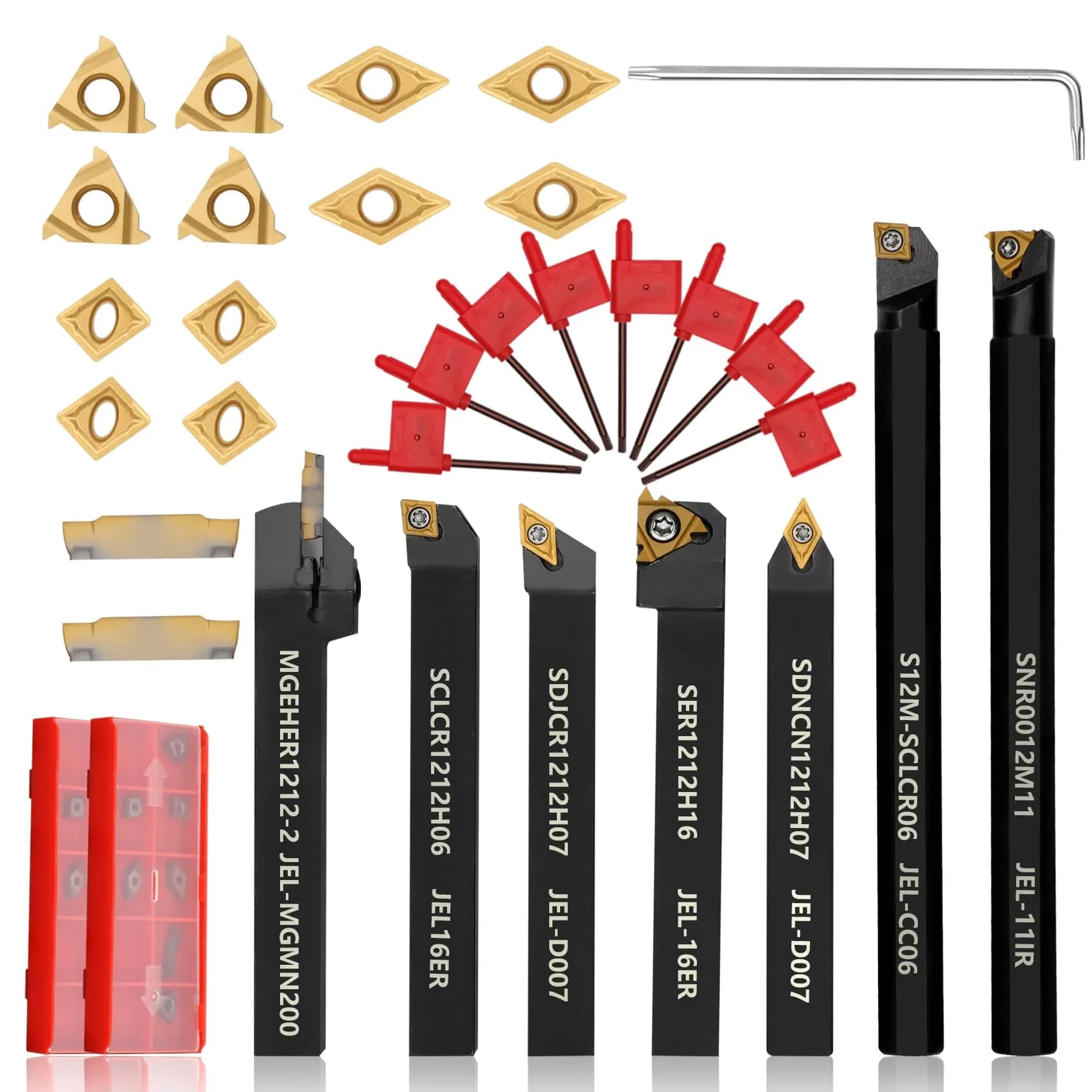Joogto Indexable Lathe Turning Tool 21Pcs Kit 1/2'' 12mm Shank | Precision Metalworking Set for Professionals