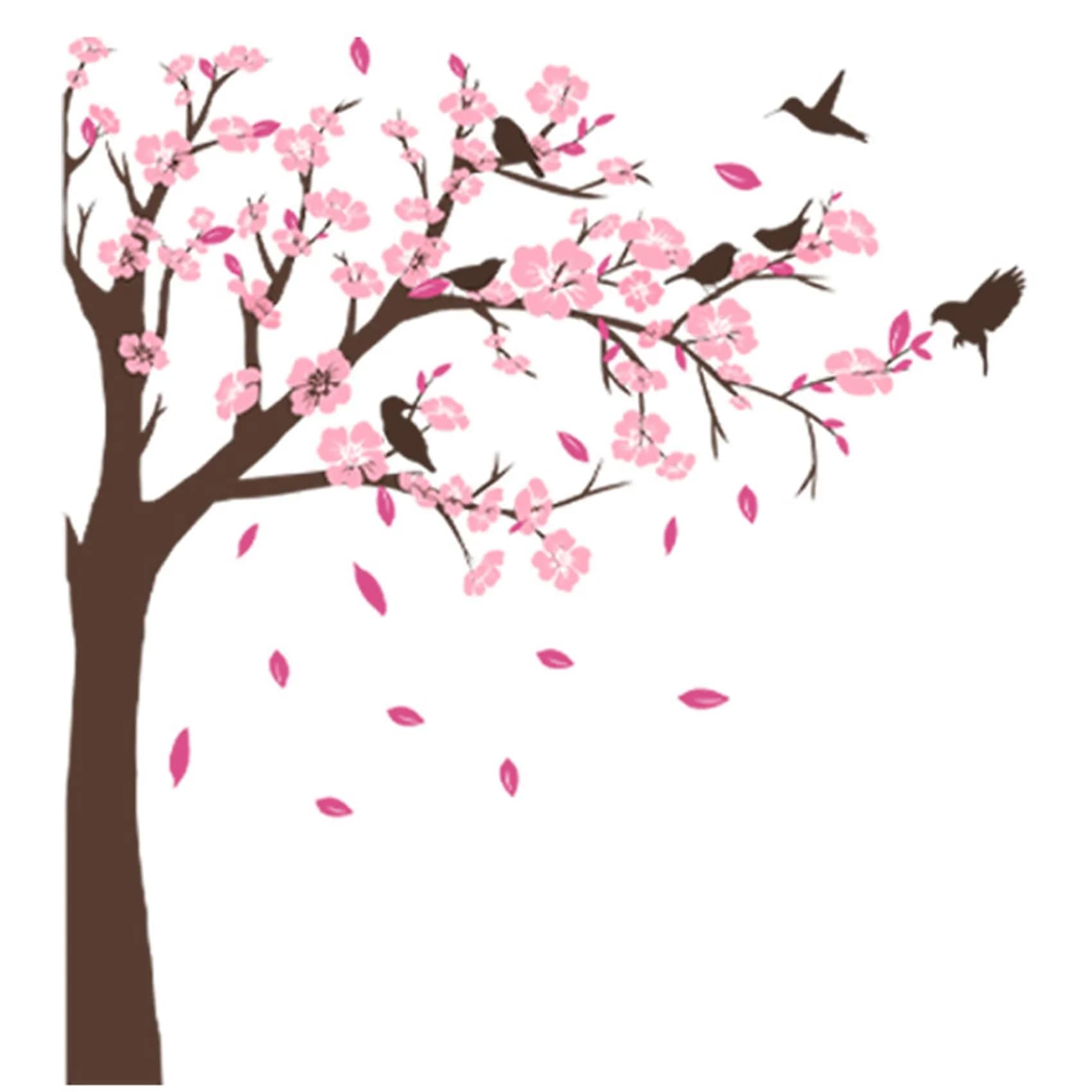BWCXXZH Pink Flower Tree Wall Stickers | Removable 3D Peach Blossom Murals for Girls Bedroom & Nursery — Pink, Dark Brown