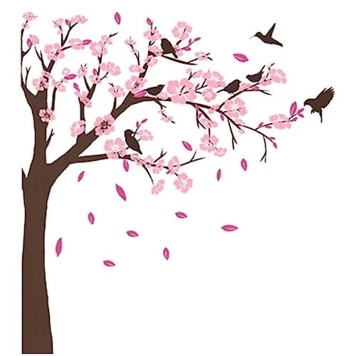 BWCXXZH Pink Flower Tree Wall Stickers | Removable 3D Peach Blossom Murals for Girls Bedroom & Nursery thumbnail 1