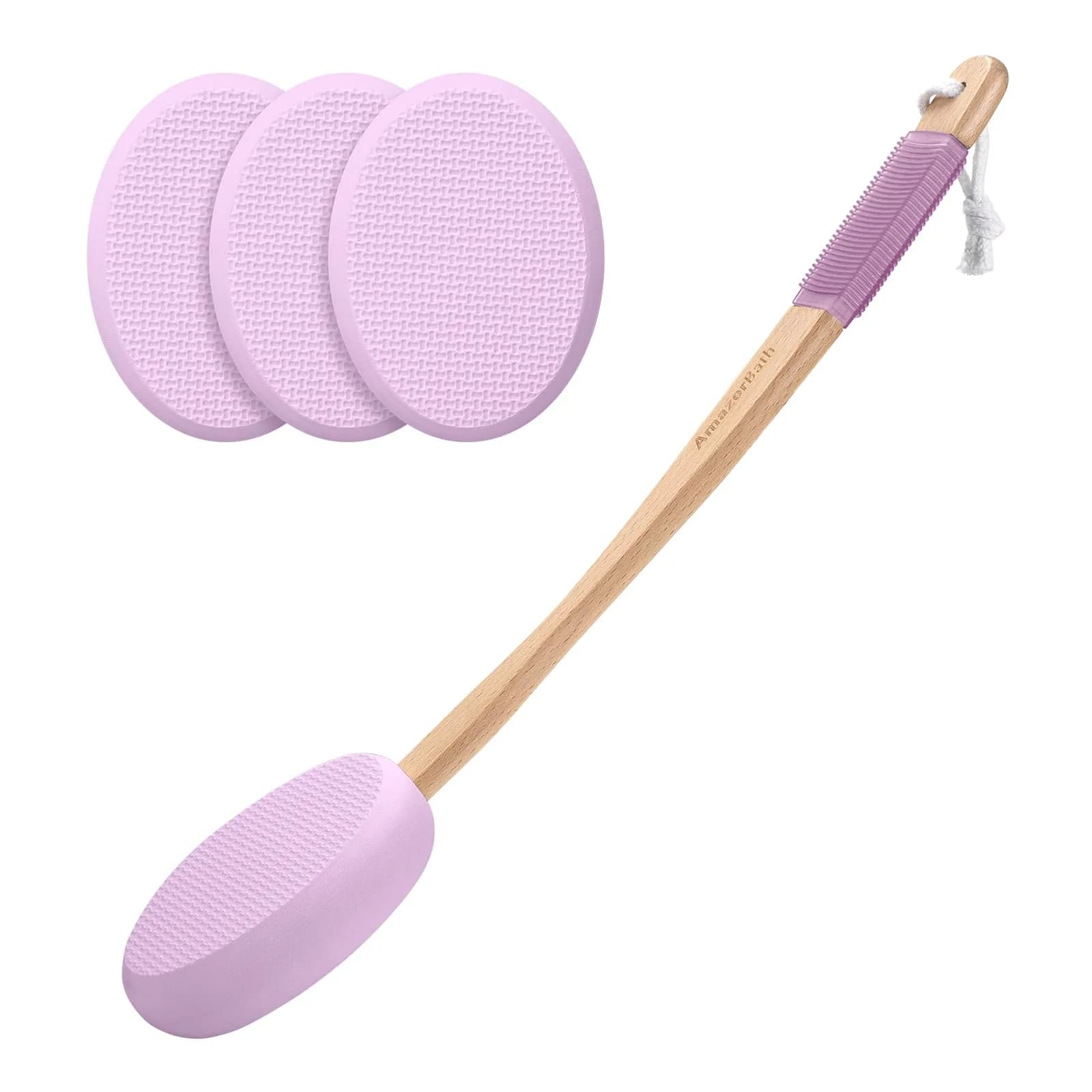 AmazerBath Lotion Applicator for Back, Feet, 4 Replaceable Pads with Long Handle, Purple | Applies Lotion Evenly - main product image