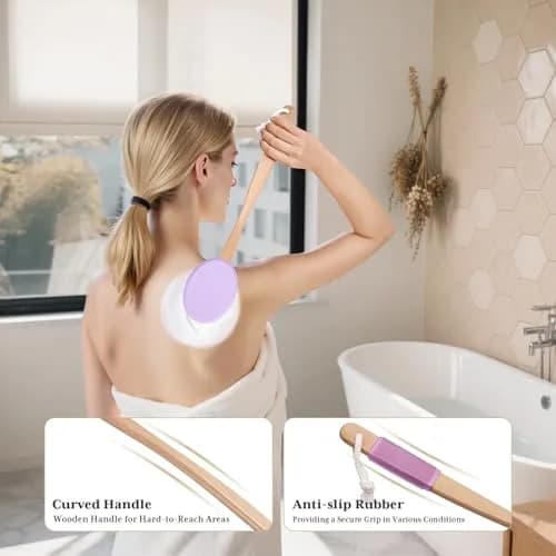 AmazerBath Lotion Applicator for Back, Feet, 4 Replaceable Pads with Long Handle, Purple | Applies Lotion Evenly thumbnail 5
