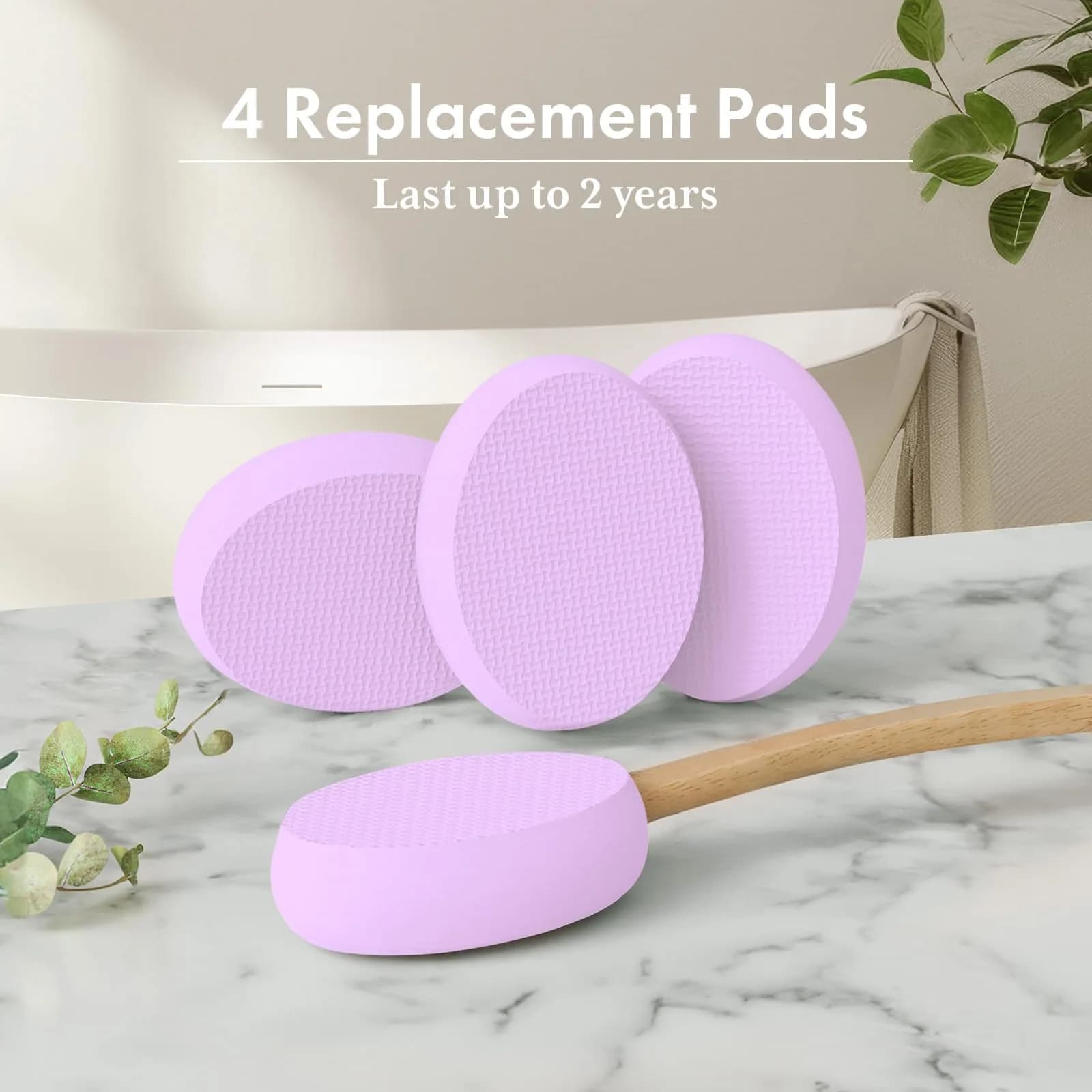 AmazerBath Lotion Applicator for Back, Feet, 4 Replaceable Pads with Long Handle, Purple | Applies Lotion Evenly - view 6