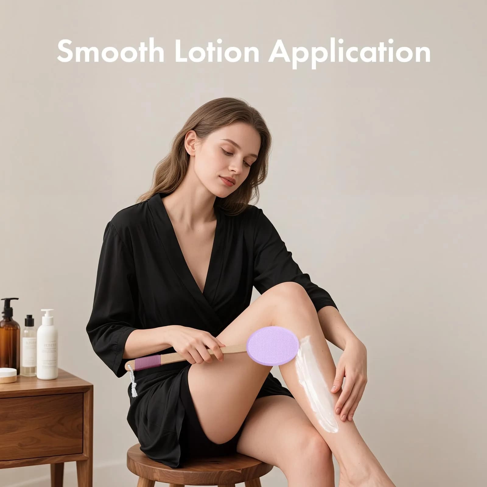 AmazerBath Lotion Applicator for Back, Feet, 4 Replaceable Pads with Long Handle, Purple | Applies Lotion Evenly - view 7