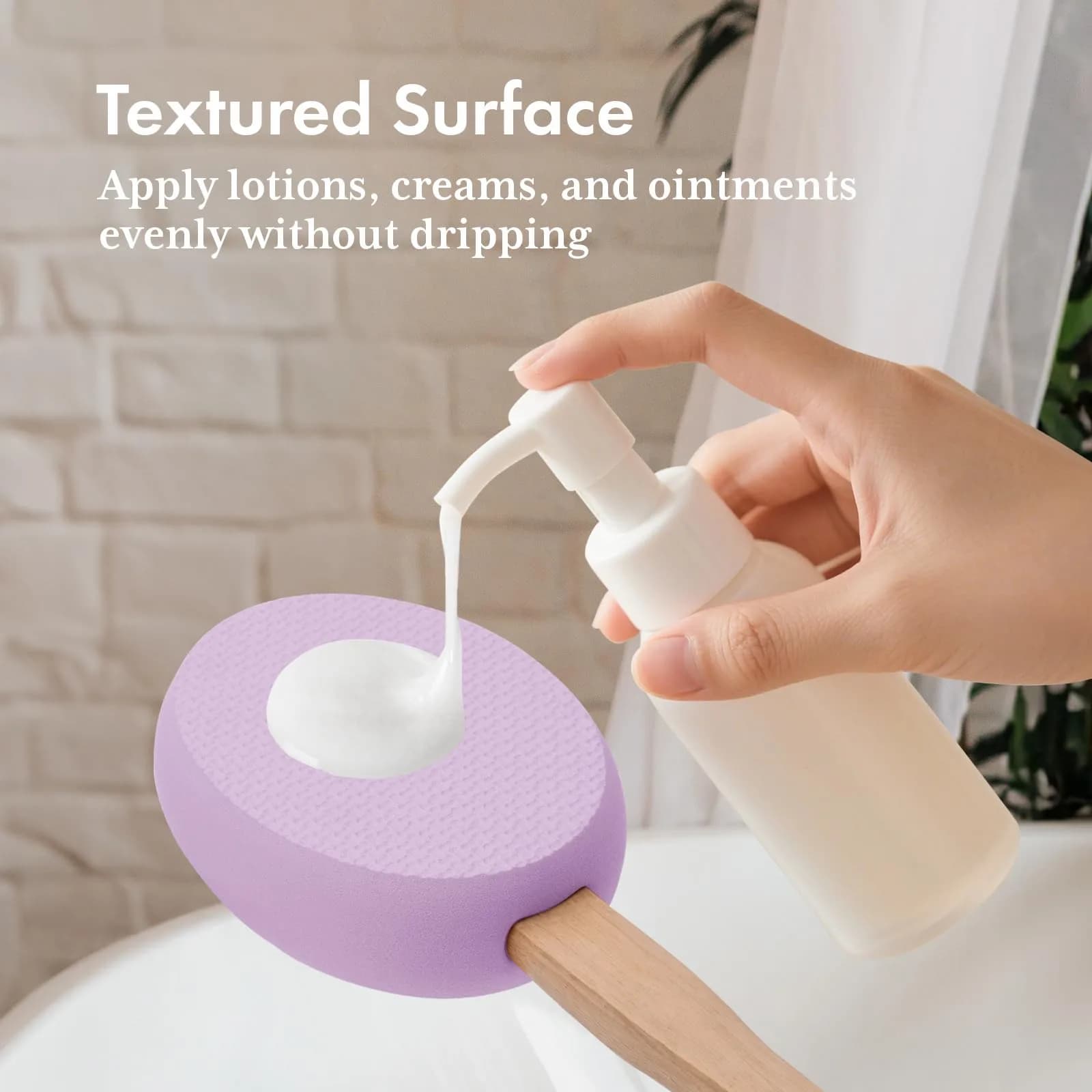 AmazerBath Lotion Applicator for Back, Feet, 4 Replaceable Pads with Long Handle, Purple | Applies Lotion Evenly - view 3