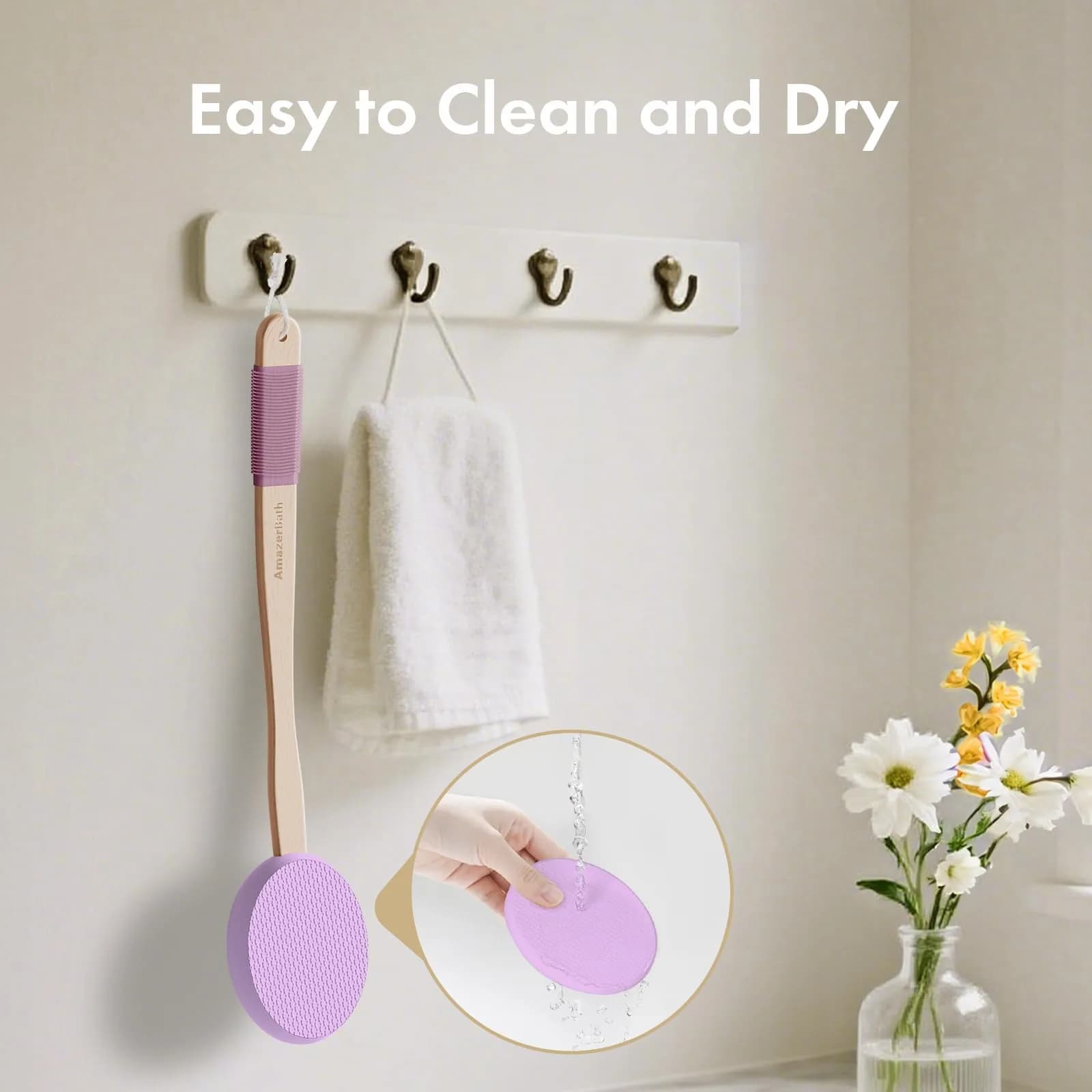 AmazerBath Lotion Applicator for Back, Feet, 4 Replaceable Pads with Long Handle, Purple | Applies Lotion Evenly - view 4