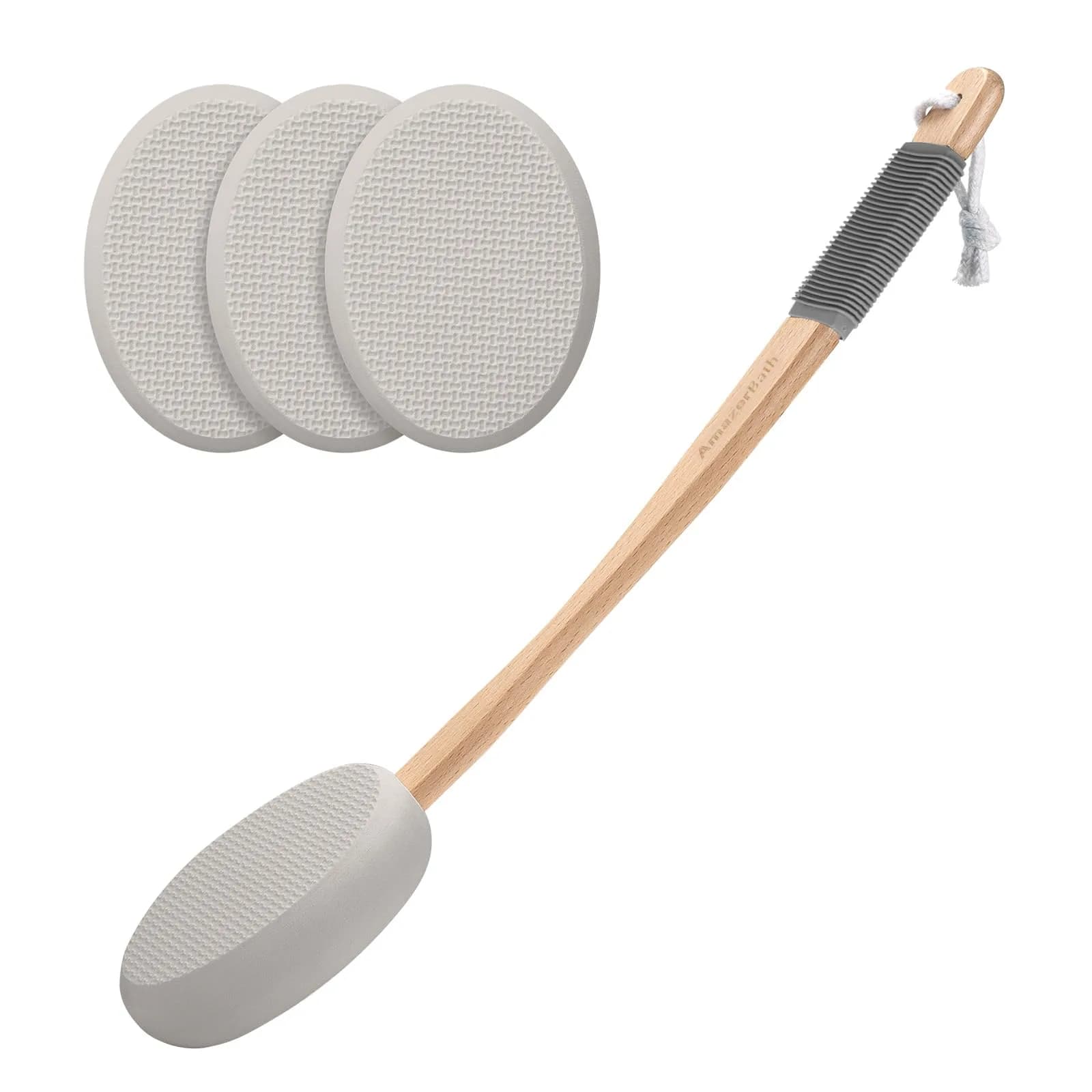 AmazerBath Lotion Applicator for Back, Feet, 4 Replaceable Pads with Long Handle, Gray | Applies Lotion Evenly - main product image