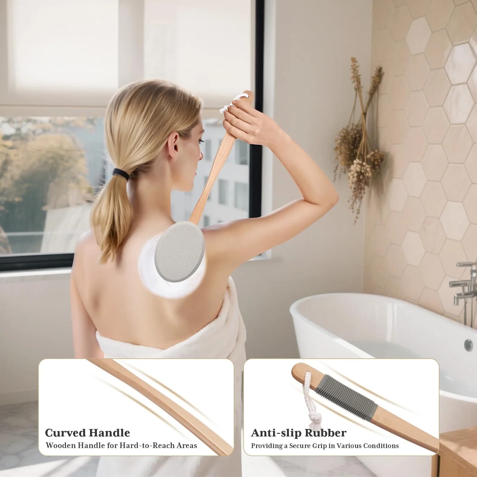 AmazerBath Lotion Applicator for Back, Feet, 4 Replaceable Pads with Long Handle, Gray | Applies Lotion Evenly - view 5