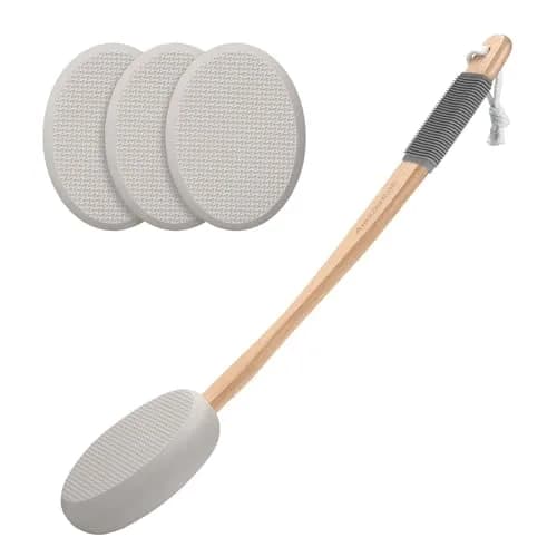 AmazerBath Lotion Applicator for Back, Feet, 4 Replaceable Pads with Long Handle, Gray | Applies Lotion Evenly thumbnail 1