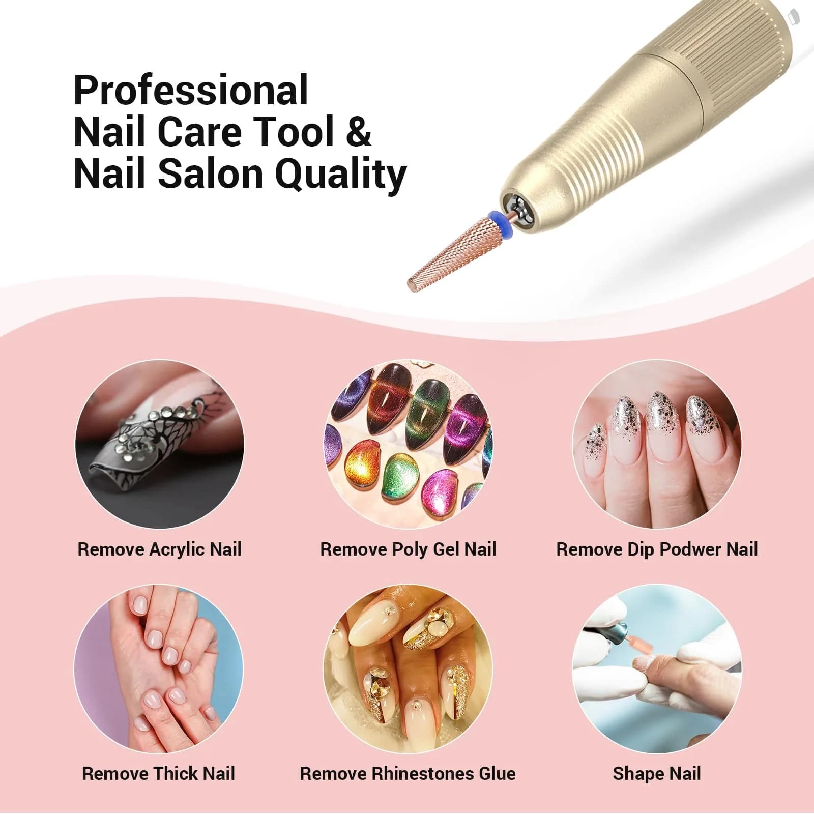 MelodySusie Super Long 5 in 1 Nail Drill Bits, Medium Grit, Rose Gold | Professional Carbide Tungsten for Manicure Pedicure - view 5