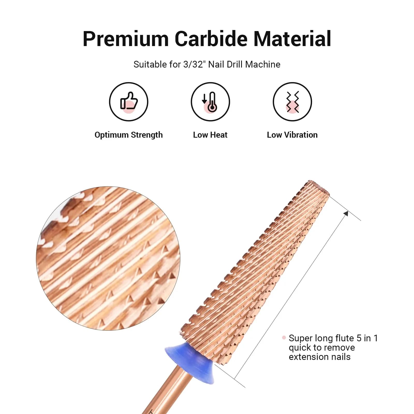 MelodySusie Super Long 5 in 1 Nail Drill Bits, Medium Grit, Rose Gold | Professional Carbide Tungsten for Manicure Pedicure - view 2