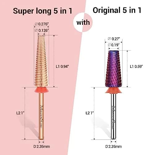 MelodySusie Super Long 5 in 1 Nail Drill Bits, Medium Grit, Rose Gold | Professional Carbide Tungsten for Manicure Pedicure thumbnail 3