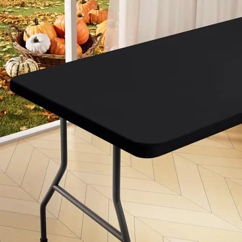 homing Rectangle Table Cloth Cover 6 Foot Black | Water-Resistant, Elastic Fit for 6ft Tables thumbnail 1