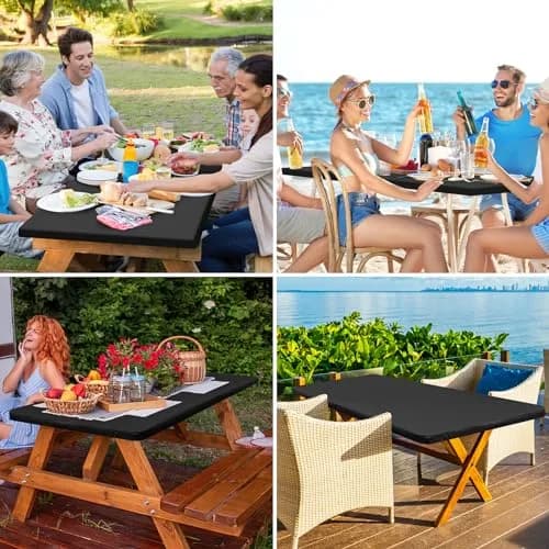 homing Rectangle Table Cloth Cover 6 Foot Black | Water-Resistant, Elastic Fit for 6ft Tables thumbnail 6