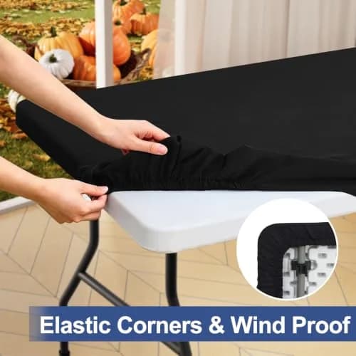 homing Rectangle Table Cloth Cover 6 Foot Black | Water-Resistant, Elastic Fit for 6ft Tables thumbnail 2