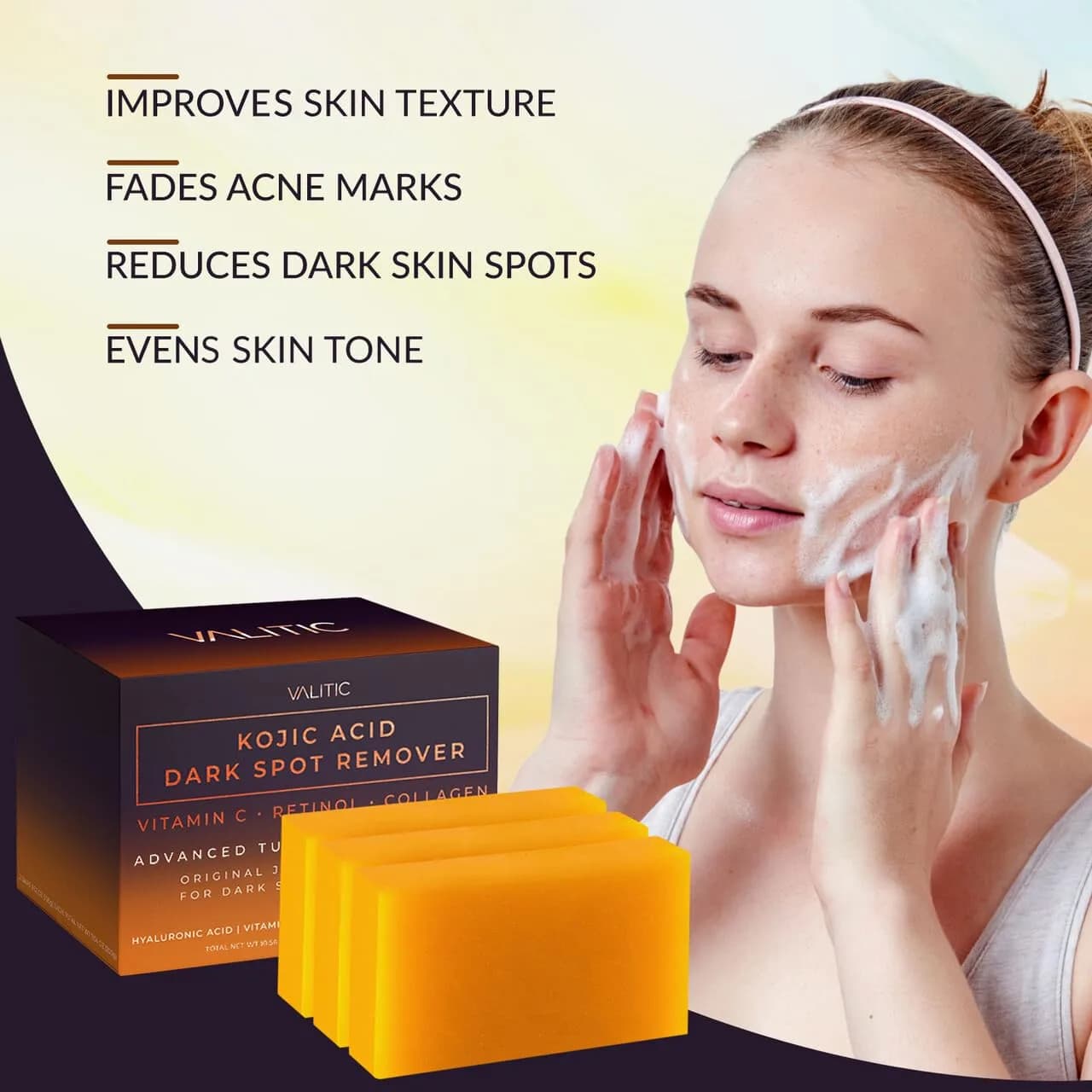 VALITIC Kojic Acid Dark Spot Corrector Soap Bars - 3 Pack + Bag for Even Tone - view 4