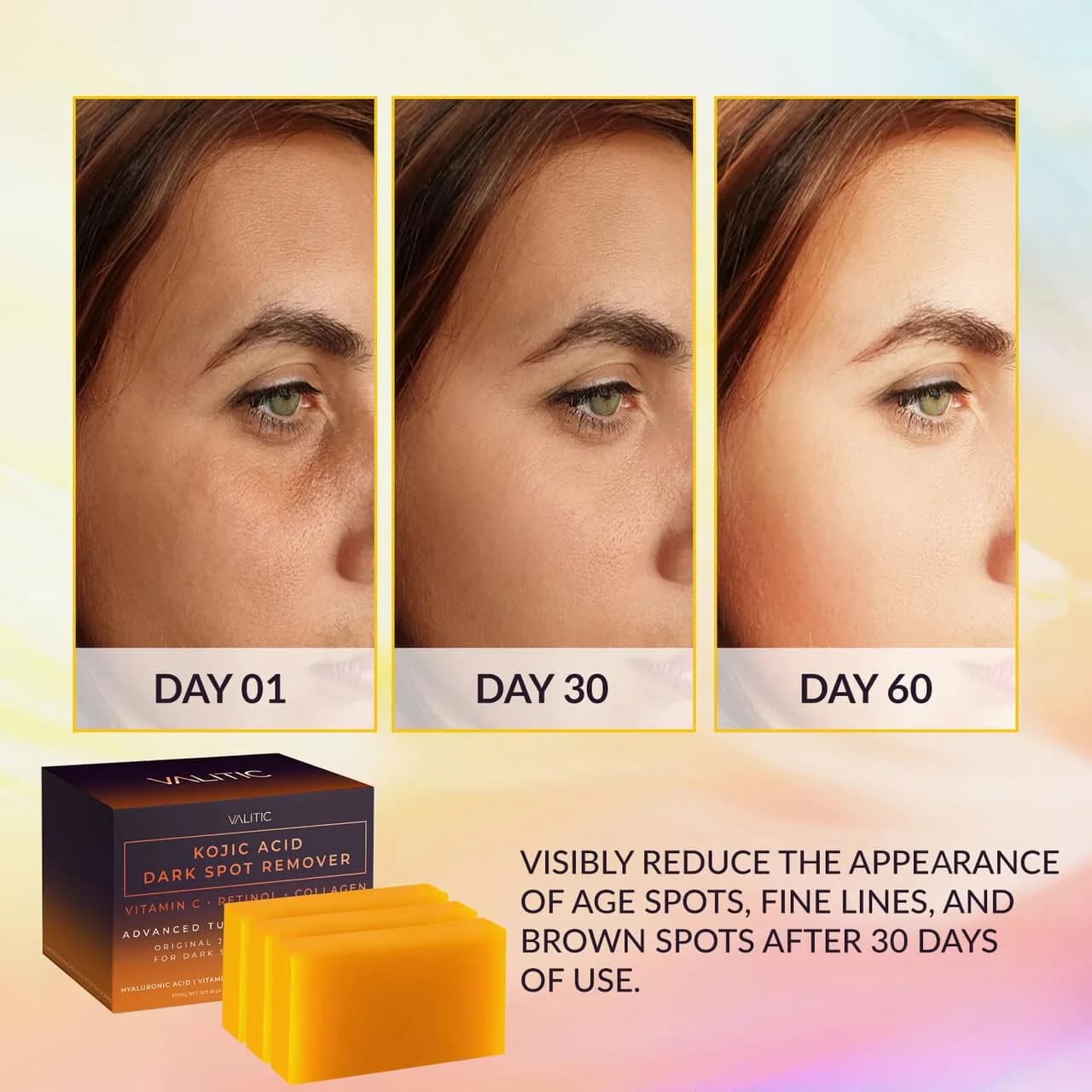 VALITIC Kojic Acid Dark Spot Corrector Soap Bars - 3 Pack + Bag for Even Tone - view 2
