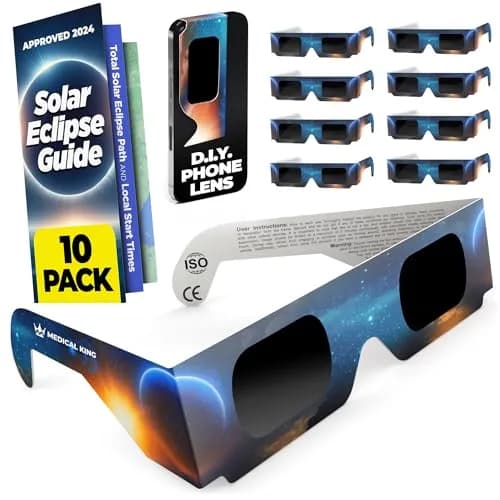 Medical king Solar Eclipse Glasses 10 Pack | ISO 12312-2 & CE Certified for Safe Solar Viewing thumbnail 1