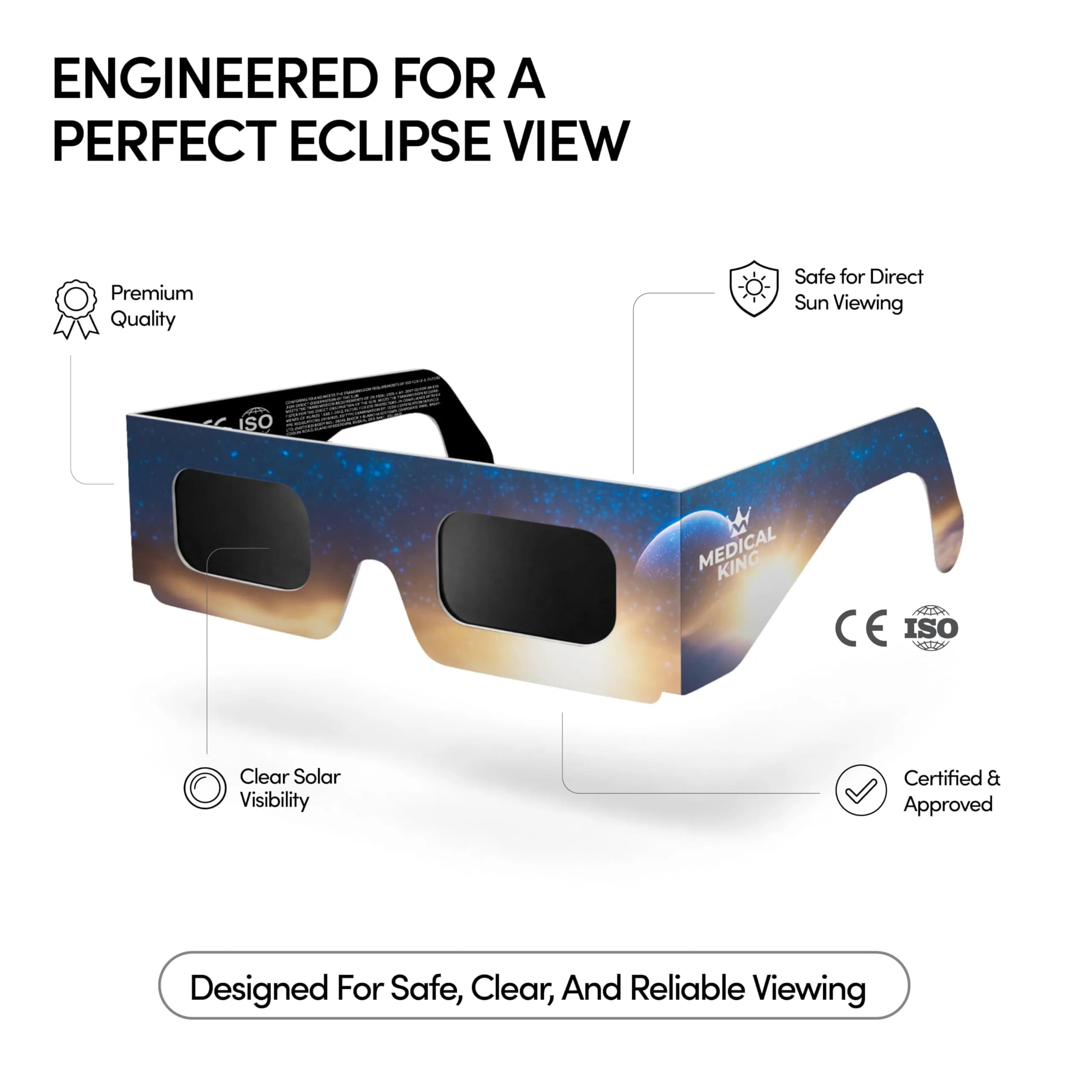 Medical king Solar Eclipse Glasses 10 Pack | ISO 12312-2 & CE Certified for Safe Solar Viewing - view 2