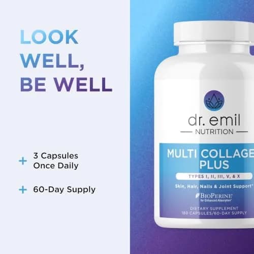 DR. EMIL NUTRITION Multi Hydrolyzed Collagen 180 Capsules | Types I, II, III, V & X for Full-Body Support thumbnail 6