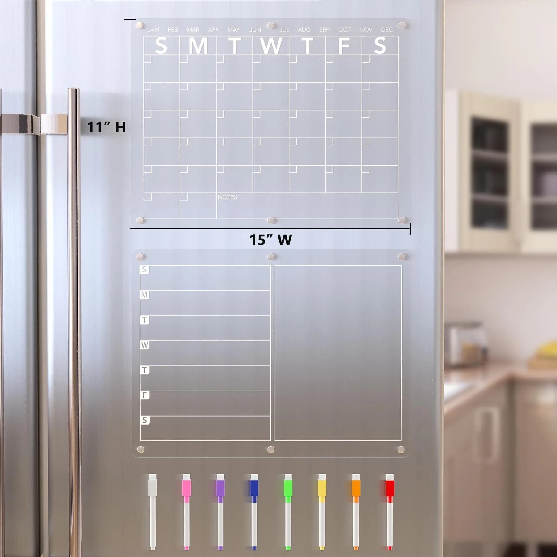 Neatsure Clear Acrylic Magnetic Dry Erase Board Calendar for Fridge, 15"x11" | Plan Your Daily Life - view 6