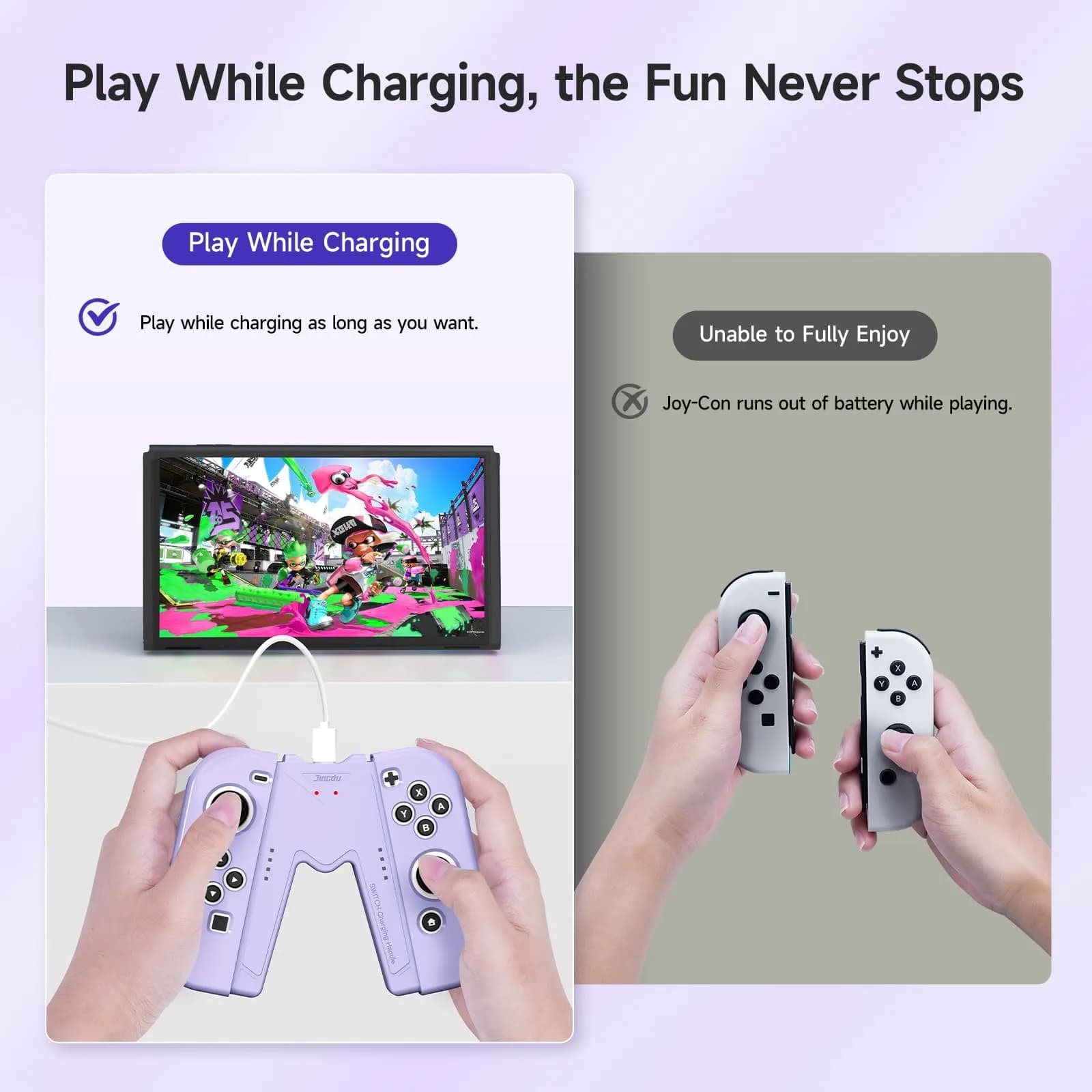 JINGDU Purple Joy-Con Charging Grip for Nintendo Switch & OLED | Play While Charging - view 2