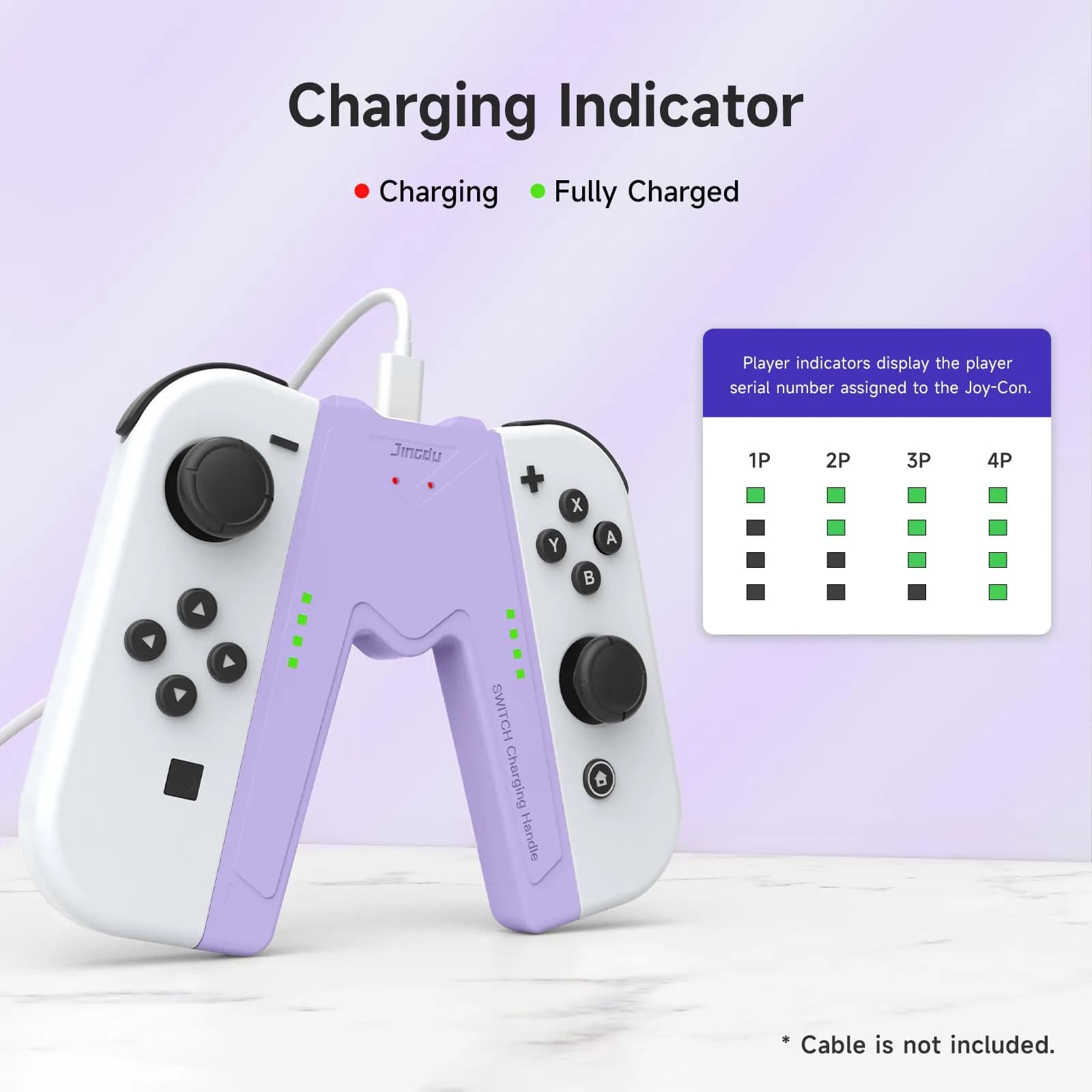 JINGDU Purple Joy-Con Charging Grip for Nintendo Switch & OLED | Play While Charging - view 3