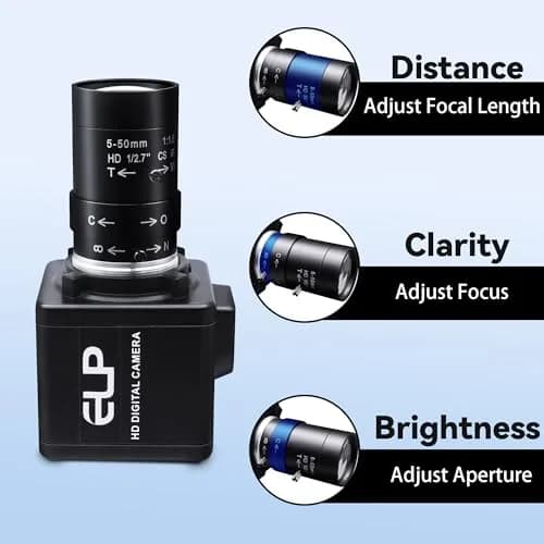 MMlove USB Camera 5MP HD Webcam 5-50mm Manual 10X Varifocus Zoom Lens | High-Resolution Video for Skype/Zoom thumbnail 4