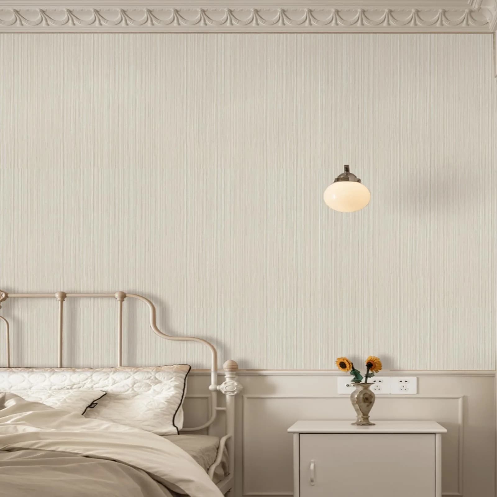 TANONE Grasscloth Peel and Stick Wallpaper 45cm x 25.5m (17.7" x 984") | Beige Grey Silver Textured Vinyl - view 5
