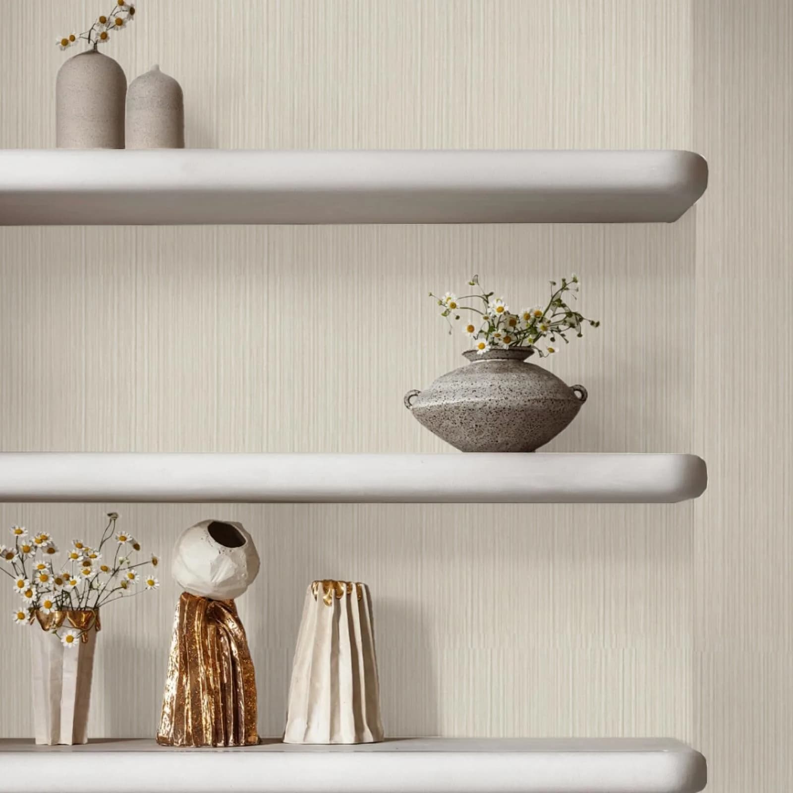 TANONE Grasscloth Peel and Stick Wallpaper 45cm x 25.5m (17.7" x 984") | Beige Grey Silver Textured Vinyl - view 6