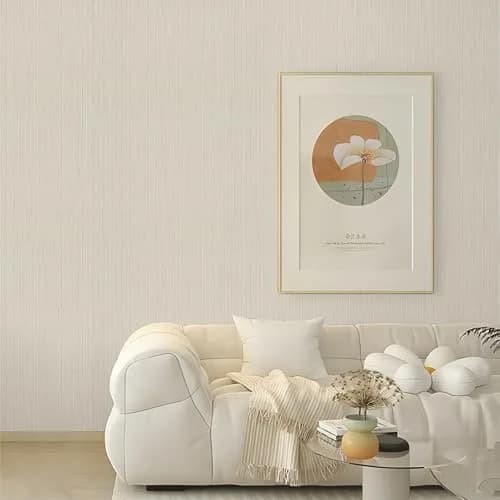 TANONE Grasscloth Peel and Stick Wallpaper 45cm x 25.5m (17.7" x 984") | Beige Grey Silver Textured Vinyl thumbnail 3