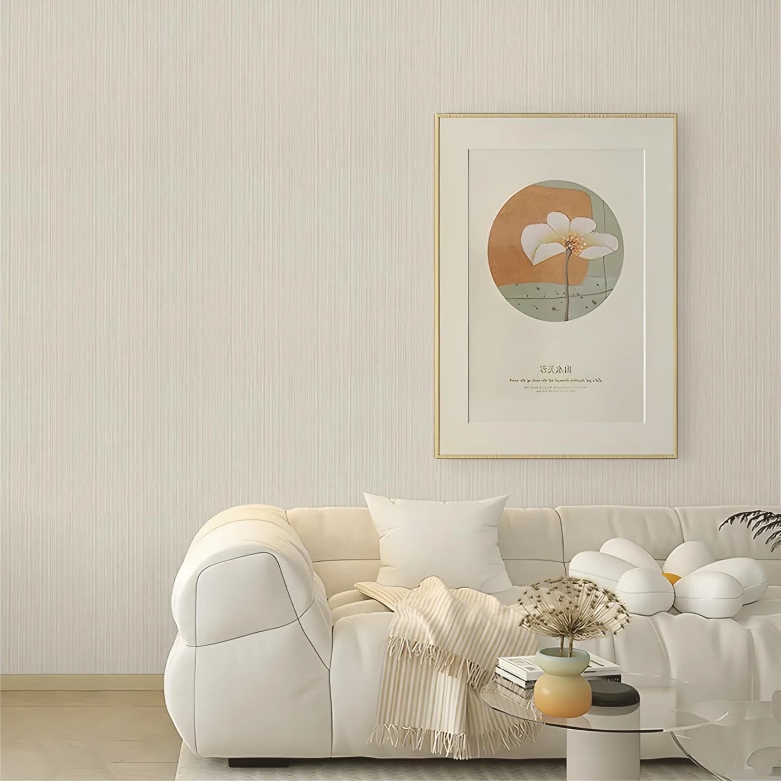 TANONE Grasscloth Peel and Stick Wallpaper 45cm x 25.5m (17.7" x 984") | Beige Grey Silver Textured Vinyl - view 3