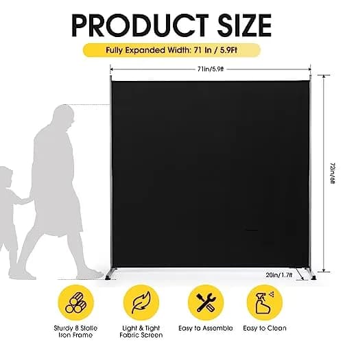 RANTILA Single Panel Room Divider 180cm (71'') | Freestanding Privacy Screen for Office, Bedroom, Living Room thumbnail 2